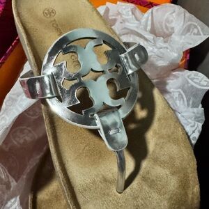 Tory Burch Metallic Silver Sandals